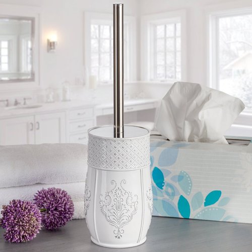 Creative Scents White Toilet Brush Set - Toilet Bowl Brush and Holder - Good Grip Toilet Bowl Cleaner Brush and Holder, Decorative Compact Toilet Bowl Scrubber (Vintage White Collection)