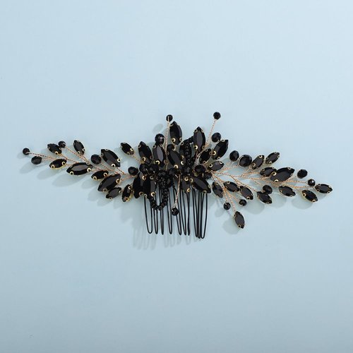 Teyglen Bridal Black Crystal Hair Comb Vintage Black Rhinestone Hair Side Comb for Prom Party Festival Headpiece Wedding Hair Accessories for Women Girls