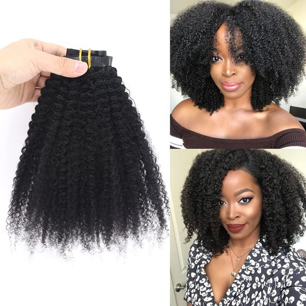 ZigZag Hair PU Seamless Afro Kinky Curly Clip Ins Human Hair Extensions Brazilian Virgin African American 4B 4C Ultra-thin Clip Ins for Black Women (12inch, 4B 4C)