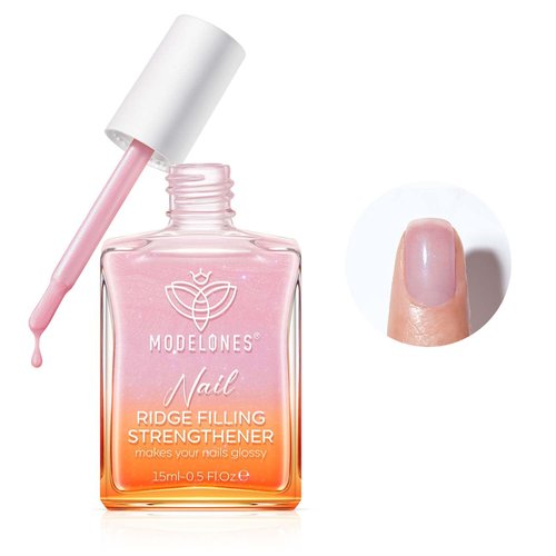 modelones Nail Strengthener, 8-in-One Nail Ridge Filler Nail Polish Repair Nail Growth Treatment for Thin and Damaged Nails, Pink Glow, 15ml