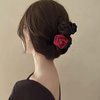 Agirlvct Rose Hair Clip,1.61 Inch Small Flower Hair Claw Clip,Satin Rose Elegant Hair Flowers Claw Clip Floral Wedding Hair Accessories Birthday Thanksgiving Gift for Women Girls (Pink Red Black)