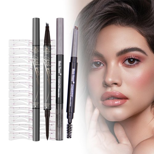 Bxzpzplj 2-in-1 Dual Brow Pencil Set: Waterproof, Anti-Smudge, Anti-Oil, with Brush & Thick/Thin Tip (dark gray-003)