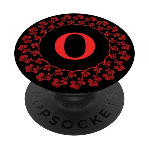 Cell Phone Pop Up Holder,Cute Red Rose Floral Letter O Black PopSockets PopGrip: Swappable Grip for Phones & Tablets