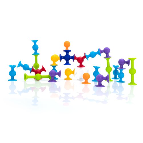 Fat Brain Toys Squigz Starter Set, 24 Piece Suction Toys, Suction Bath Toys, Sensory Toys for Kids 3 and Up