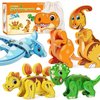 MTTIERY 5PCS Dinosaur Snap Together Building Toys-Wooden Dinosaur Toys for Kids 3-5, 5-7, STEM Preschool Learning Activities Fine Motor Skills Dino Toys Gifts for 3 4 5 6 Year Old Boys Girls