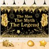 The Man The Myth The Legend Decorations Backdrop Banner, Black Gold Glitter Birthday Party Decorations Banner for Men Dad Father's Day Backdrop for Retirement Bachelor Party Supplies