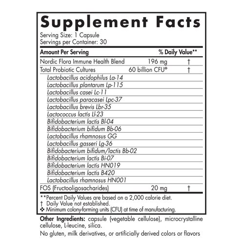 Nordic Naturals Nordic Flora Probiotic Immune Health, 30 Capsules, 15 Probiotic Strains for Immune and Digestive Health Support, Vegan, 30 Servings