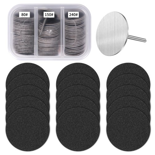 72Pcs Sanding Paper Discs with Metal Nail Drill Bit 25mm Self-Adhesive Pedicure Sanding Paper Disc Pads for Manicure Pedicure, 80#150#240 Grits (Black)