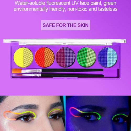 VENYSIS 10 Colors Water Activated Eyeliner Palette,Water Activated Eyeliner,Neon Pigment Self Glowing Palette,Costume Halloween and Club Makeup Art Paint (01)