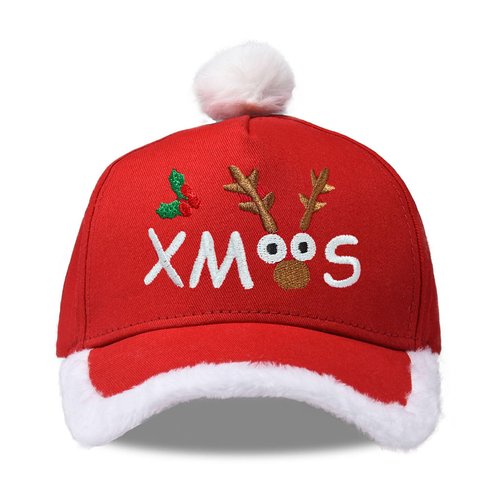 Giavuwn Santa Baseball Hat Embroidered Reindeer Santa Claus Costume hat with Fuzzy Fur Pom