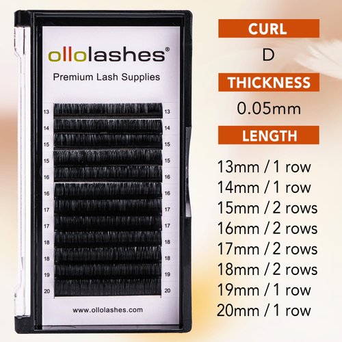 Eyelash Extension B C CC D J Curl Mix 5-20mm 0.03-0.15 Super Matte Classic Lash Extensions Professional Supplies for Lash Techs (D-0.05, 13-20mm)