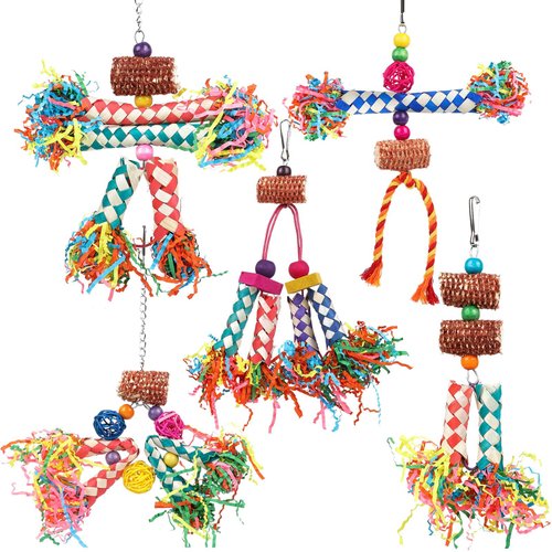 Bird Shredding Toys, 5PCS Parrot Chewing Toys Corn Cob, Colorful Bird Foraging Toys for Small Medium Parrots Parakeets, Conures, Cockatiel, Lovebirds