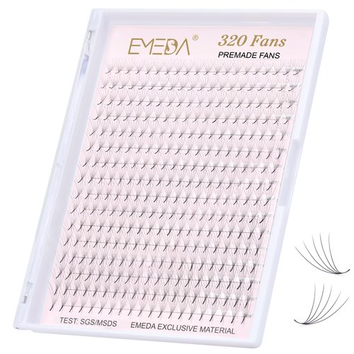 EMEDA 320 Fans Premade Lash Fans Pointy Thin Base XL Boxes Premade Fans Eyelash Extensions Stable D Curl Lash Extension Premade Fans Pre Fanned Volume Lash Extensions (5D-0.07-D-8-15mm)