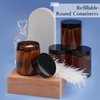 Qeirudu 8 oz Amber Plastic Jars with Lids and Labels, 12 Pack Empty Brown Cosmetic Containers for Body Butter, Creams, Lotion and Essential oil