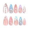 Stiletto Press on Nails Medium Almond Fake Nails French Tip False Nails with Designs 3D Butterfly Flowers Pearls Glue on Nails Full Cover Glossy Acrylic Stick on Nails for Women Girls 24Pcs