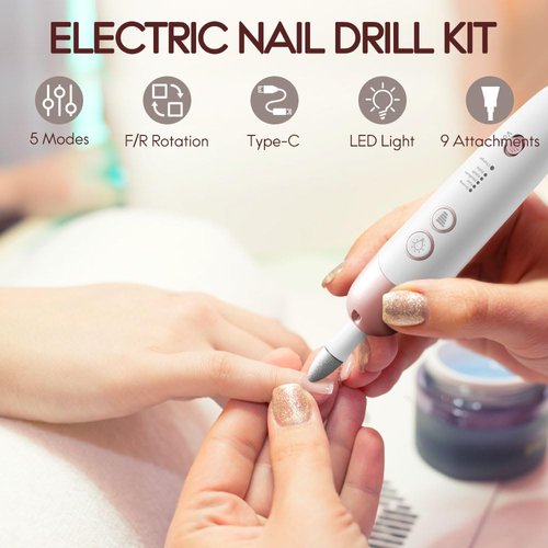 7d24hcare Cordless Electric Nail File Set, Portable Electric Nail Drill Machine,Professional Manicure Pedicure Kit, 5 Speeds Hand Foot Care Tool for Calluses, Thick Nails, Grind, Trim, Polish