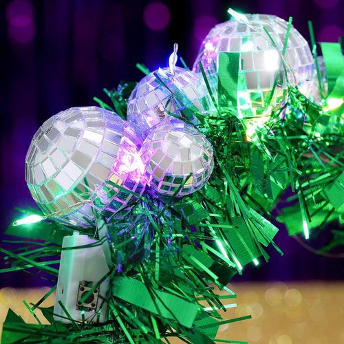 Uranian Light Up Disco Ball Headbands Mirror Balls Hair Bands LED Green Tinsel Hair Hoop Festival 70s Party Costume Hair Accessories for Women
