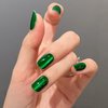 Green Press on Nails Short Square Fake Nails for Cat Eye Jelly Nails Kit Dark Green Glitter Magnetic Glue on Nail Reusable Glossy Shiny Acrylic Nails Stick on False Nail Set for Women