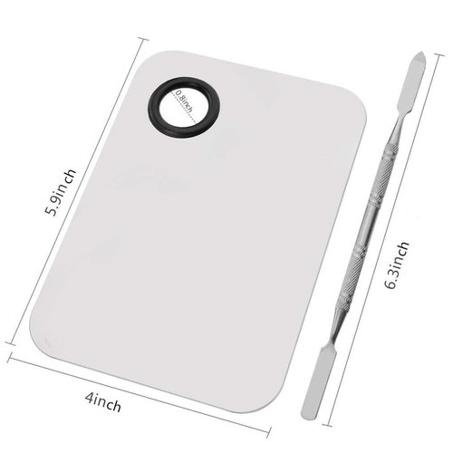 Miamay 6 by 4 Inches Makeup Palette Stainless Steel Palette Cosmetic Artist Mixing Palette with 6 Inches Spatula Tool