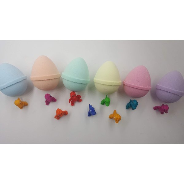 SPA PURE LITTLE DINOS BOMBS: 6 EGG-SHAPED bath bombs for kids with surprise LITTLE DINOS inside, USA Made, Handmade, Natural Bath Bombs, Birthday Gift idea for Kids, Spa Parties