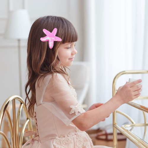 Kistreao 4Pcs Starfish Hair Clips Sequins Sea Star Hair Pins Glitter Hair Barrettes Mermaid Hair Accessories for Women Girls Birthday Wedding Celebration Party Supplies(Pink)