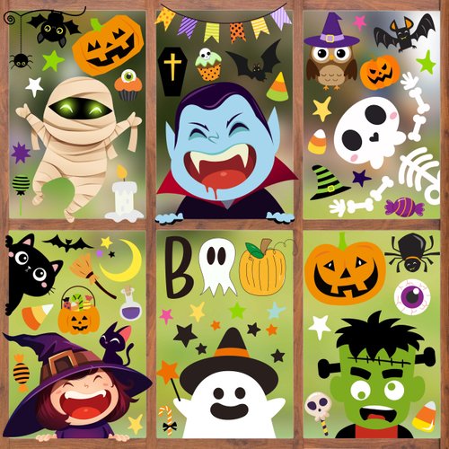 6 Sheet Halloween Window Clings Halloween Window Stickers Halloween Window Decorations Halloween Window Decals for Kids Cute Halloween Decorations Indoor Halloween Decor