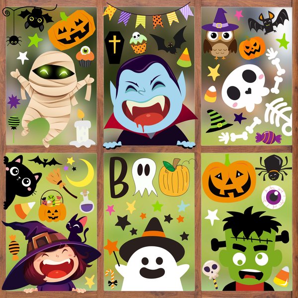 6 Sheet Halloween Window Clings Halloween Window Stickers Halloween Window Decorations Halloween Window Decals for Kids Cute Halloween Decorations Indoor Halloween Decor