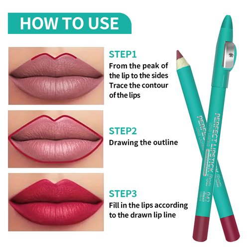 Erinde 12PCS Lip Liner Pencil, Nude Lip Liner Set with Lip Liner Sharpener, Matte Dark Brown Pink Red Mauve Series Lip Liner Pack, Waterproof Long Lasting Liner Crayon Lipstick for Women Daily Makeup