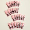 ANDGING French Tip Press on Nails Square Long Black Fake Nails with Glue Acrylic Curved Ballerina Glue on Nails with Designs Fantasy Gel Manicure False Nail for Women Stick ons Nails for Wedding JKU8