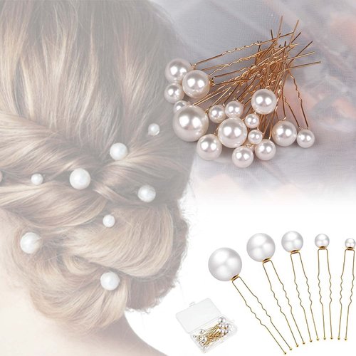 18Pcs Wedding Pearl Hair Pins Bridal Hair Pins Pearl Hair Accessories,Pearl Bobby Pins for Hair Pearl Rhinestone Hair Pins for Styling Single Pearl Hair Pins U Shaped for Brides Women Girls Gold,White