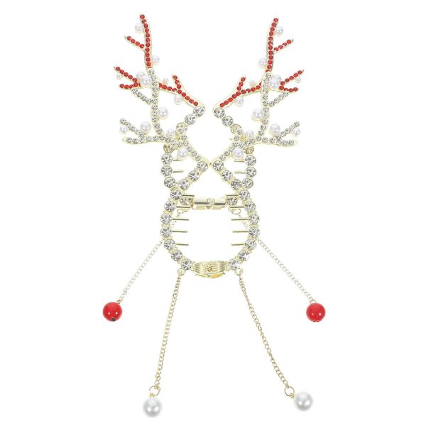 Beaupretty Christmas Reindeer Ponytail Bun Holders 2pcs Metal Banana Clips Decorative Hair Claw Clips for High Ponytail, Xmas Hair Jaw Clips Barrettes Styling Accessories for Women Girls