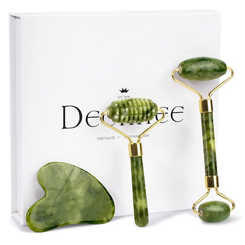 Deciniee Jade Roller and Gua Sha Set - Anti Aging Face Roller Massager & Gua Sha Facial Tools for Eye, Neck - Natural Guasha Facial Roller Skin Care Tools Body Muscle Relaxing Relieve Wrinkles-Cyan