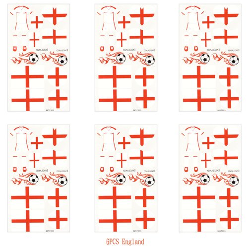 England Flag Temporary Face Tattoos Stickers for Adults And Kids, 6 Sheets 2024 European Cup Football National Flag Removable Tattoos, World Cup Temporary Tattoos Stickers for Football Games Party