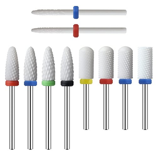 finibir Ceramic Nail Drill Bits 10Pcs- 3/32 Nail Drill Bits Set for Acrylic Gel Nails Professional Nail Drill Bits Cuticle Remover Crystal nail extension nail removal 10 Count (Pack of 1)
