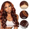 Ginger Skunk Stripe Wig Human Hair Reddish Brown With Ginger Orange Body Wave 13x4 HD Lace Front Wigs 180% Density Autumn Brown with Highlight Ginger Colored Human Hair Wig 20 Inch