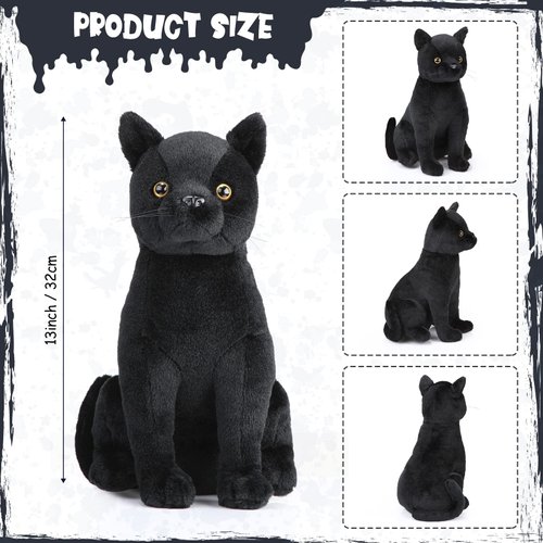 HyDren 13 Inch Valentine's Day Black Cat Stuffed Animal Black Cat Plush Toy Realistic Cute Cat Stuffed Animal Gift Kawaii Black Cat Plushies for Kids Birthday Party Favors Home Room Nursery Car Decor