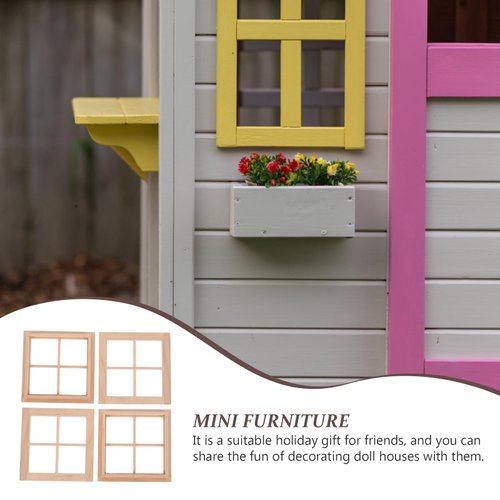 4pcs Miniature Dollhouse Window Frame Model Scale Dollhouse Furniture Decor Doll House Craft Accessories