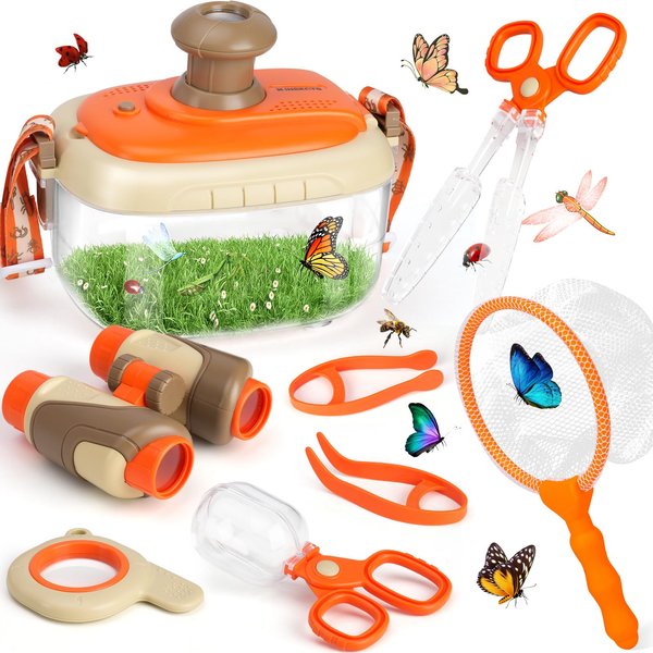 AuntyFey Bug Catcher Kit For Kids, Bug Catching Kit for Kids with Bug Cage, Bug Box, Bug Net, Insert Catcher, Kid Binoculars, Magnifying Glass, Critter Keeper, Outdoor Explorer Kit for Kid 3 4 5 6 7 8