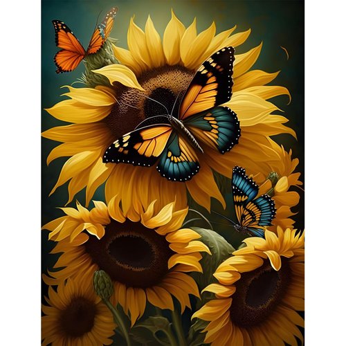 uohqhi Butterflys Diamond Art Sunflowers Diamond Painting for Adults Flowers Gem Art Painting Kit for Wall Decoration 12x16 Inch
