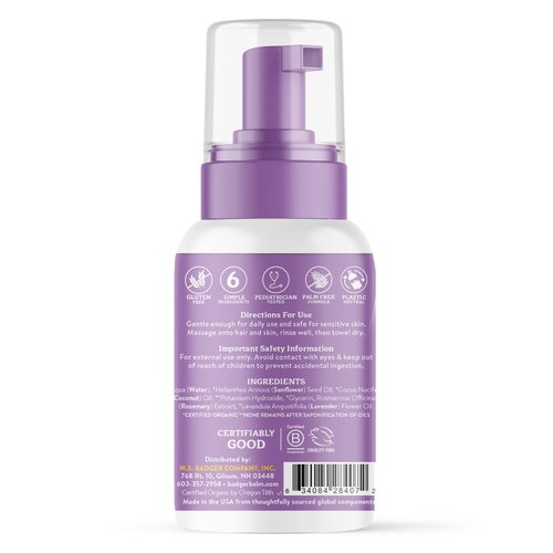 Badger Baby Wash, Relaxing Lavender Night Night Foaming Baby Shampoo and Body Wash, Organic Baby Body Wash, Gentle Newborn or Toddler Baby Soap and Shampoo, 10 fl oz