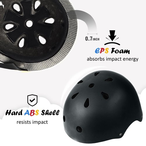 Kids Bike Helmet, Adjustable and Multi-Sport, from Toddler to Youth, 3 Sizes (Black)