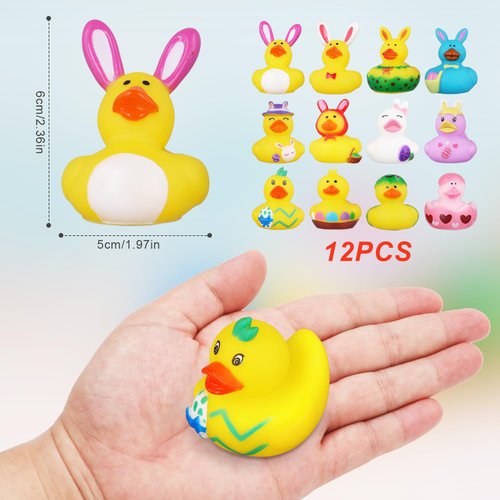 12pcs Easter Rubber Ducks, Novelty Colorful Bunny Rabbit Duckies Mini Ducks Rubber Bath Duck Toys Assorted Squeeze Ducks for Easter Party Favors for Kids Students Birthday Gift, Rewards, Collection