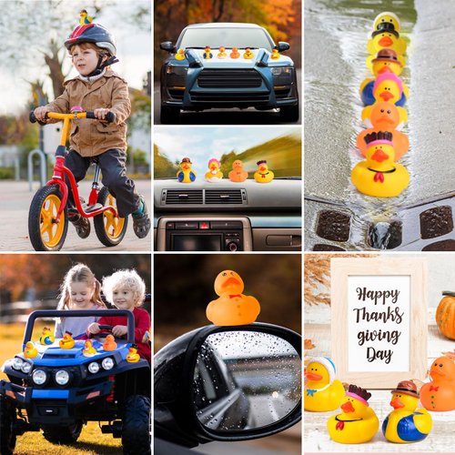 FUN LITTLE TOYS 12 PCS Thanksgiving Rubber Ducks in Bulk for Kids, Assorted Rubber Duck Turkey & Pilgrim Toy Duckies for Fun Bath Toys, Thanksgiving Party Favors, Thanksgiving Themed Bathtub Toys