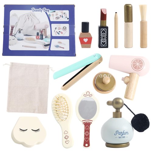 Fake Makeup Wooden Makeup Toy Set Wooden Toddler Makeup Kit Pretend Makeup Kit for Girls Kids Makeup for 3-9 Age 12 PCS Girl Birthday Gift (Makeup Set-1)