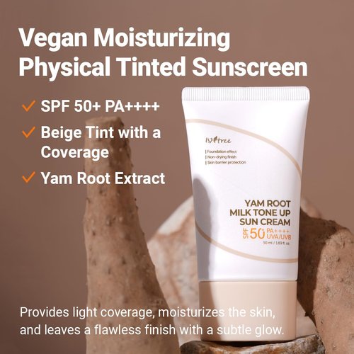 ISNTREE Yam Root Milk Tone Up Sun Cream 50ml, 1.69 fl oz | Moisturizing tinted SPF50+ PA++++ | Natural Coverage | Vegan skincare | Korean Skincare