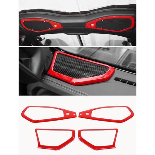 Savadicar Red Interior Trim Kit for 2024+ Jeep Wrangler (JL) & Gladiator (JT) - 4 Pcs Decor Cover Set for Front Dash Speakers and Soundbar, Stylish Accessories for an Upgrade