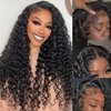 GMNSTAR 13x6 Deep Wave Lace Front Wigs Human Hair Pre Plucked 20 Inch HD Transparent Lace Frontal Curly Wigs Human Hair 200 Density Glueless Deep Curly Human Hair Wigs For Women Natural Black