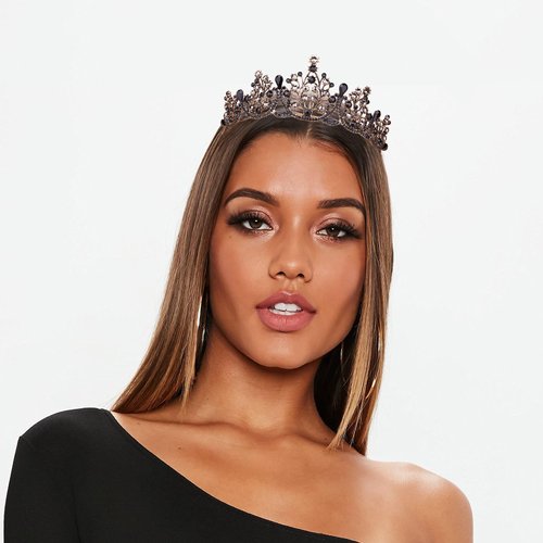 Vofler Crowns for Women, Black Tiaras w/Crystal - Baroque Witch Evil Queen Costume Headband for Bride Princess Flower Girl Birthday Halloween Cosplay Party Wedding Prom Quinceanera Pageant Homecoming