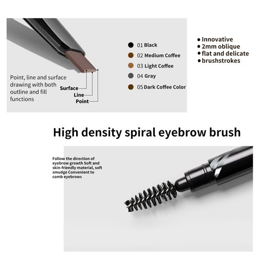 BLUE LOVE Microblading Eyebrow Pencil with Spoolie Brush, Long-Lasting Eyebrow Pen for Eyebrow Makeup, Drawing Eye Brow Pen Natural Daily Look for Women with a Replace (04 Gray)