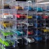 MSUIINT 50 Pcs Clear Acrylic Model Car Display Case, 8.2X4X3cm Self-Assembly Counter Showcase Stand Model Car Wheels Exhibition Box Countertop Showcase for Home Cabinet Collectibles
